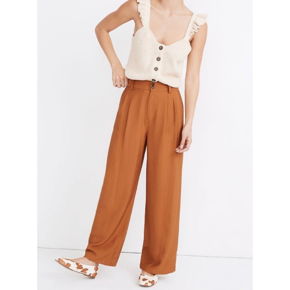 Madewell Pleated Drapey Wide Leg Pant Orange Rust Fall Trouser Pant 10 Petite